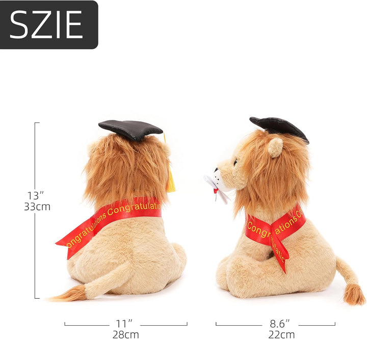 WEIGEDU Juguete de peluche de león de graduación con gorra y banda...