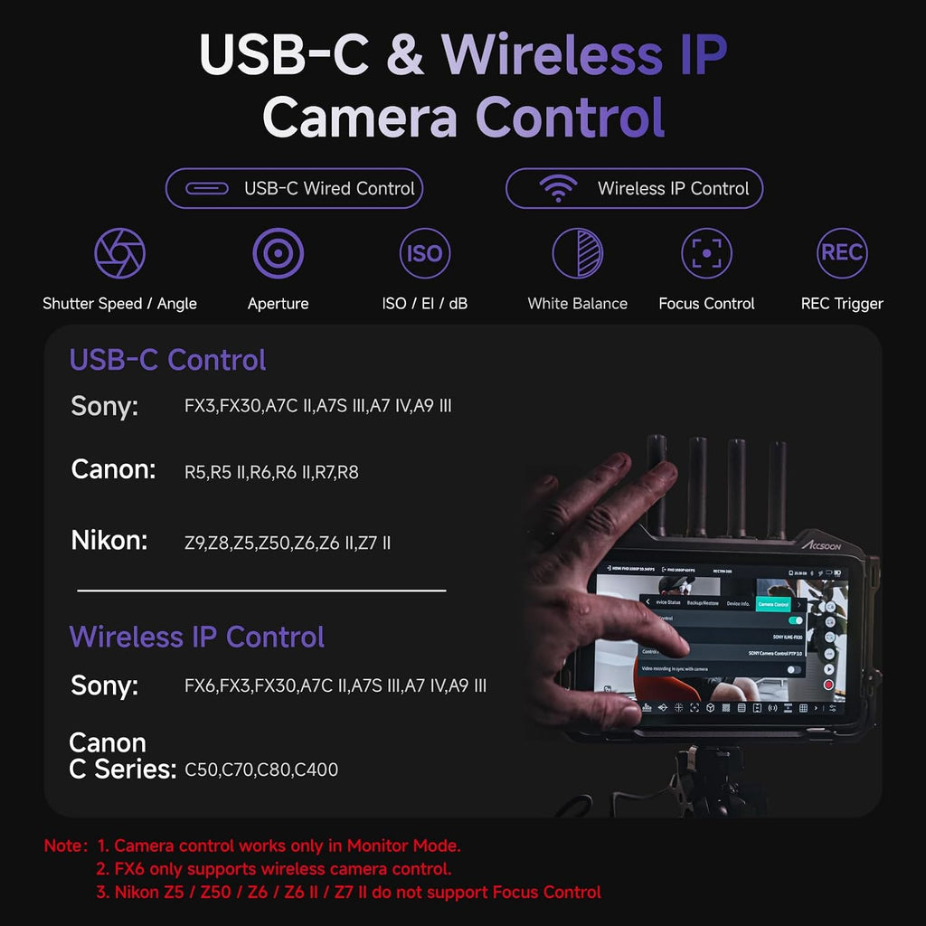 Accsoon CineView M7 Pro 4K60 Transmisor de video inalámbrico Receptor y monitor de cámara, 7 "Control de cámara 3D LUT de doble banda SDI HDMI 1200ft 60ms Monitoreo móvil, par CineView Master 4K/4K Lite/SE 4K/HE/SE