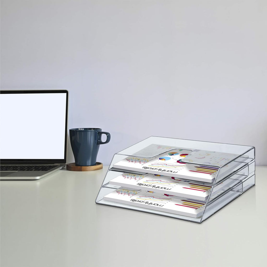 Acrimet Organizador horizontal triple para carpetas de archivos (color cristal transparente)