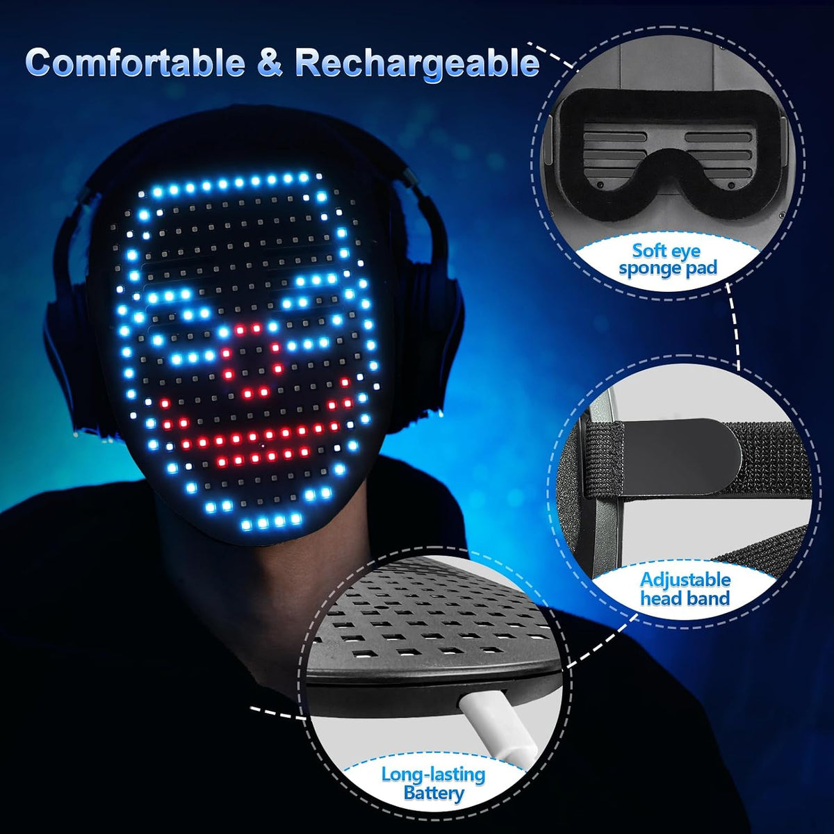 Máscara de luz LED con detección de gestos, juguetes para niños