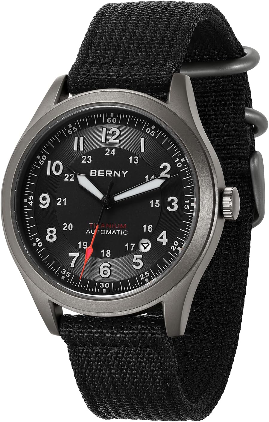 BERNY Reloj automático de titanio, reloj de campo militar impermeable de
