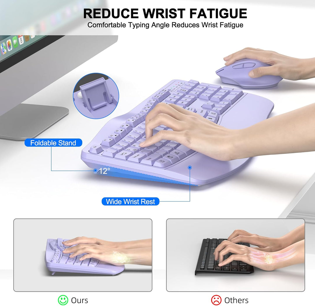 Combo de teclado y mouse inalámbricos, teclas onduladas de tamaño c...