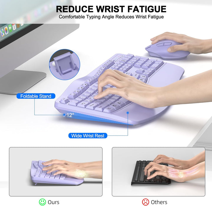 Combo de teclado y mouse inalámbricos, teclas onduladas de tamaño c...