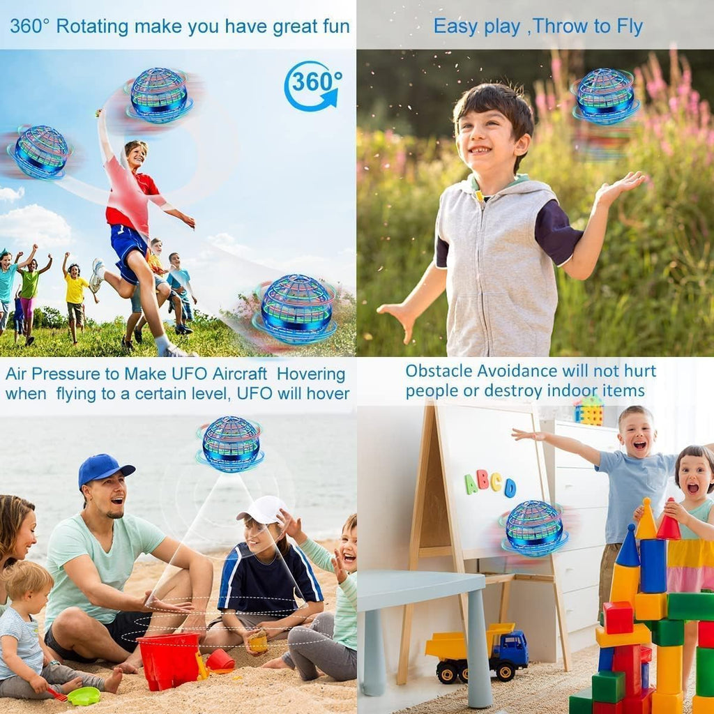 Juguete de bola de orbe volador, mini dron cósmico de mano flotante, hilanderos de mosca para niños y adultos, juguetes para interiores y exteriores, juguetes geniales con luces LED para