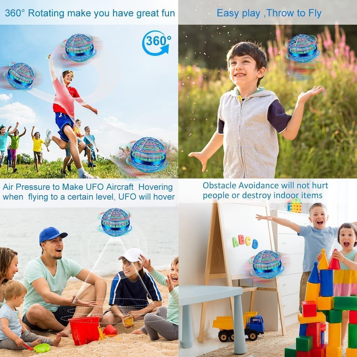Juguete de bola de orbe volador, mini dron cósmico de mano flotante, hilanderos de mosca para niños y adultos, juguetes para interiores y exteriores, juguetes geniales con luces LED para