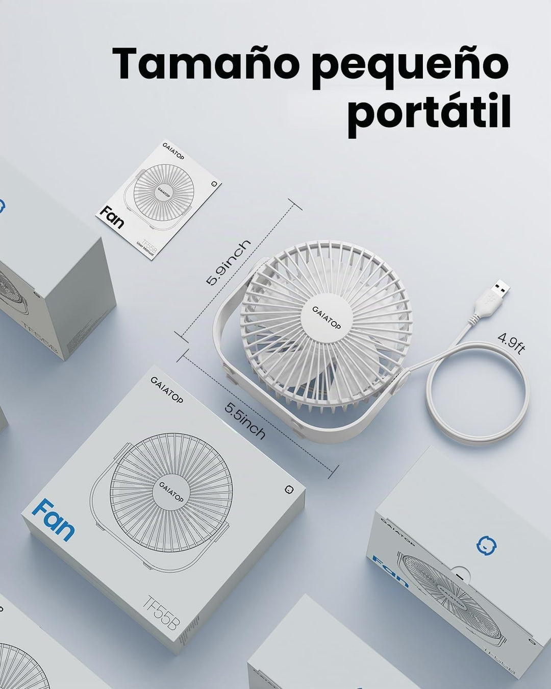 Gaiatop Ventilador de escritorio USB, flujo de aire fuerte de 3 vel...