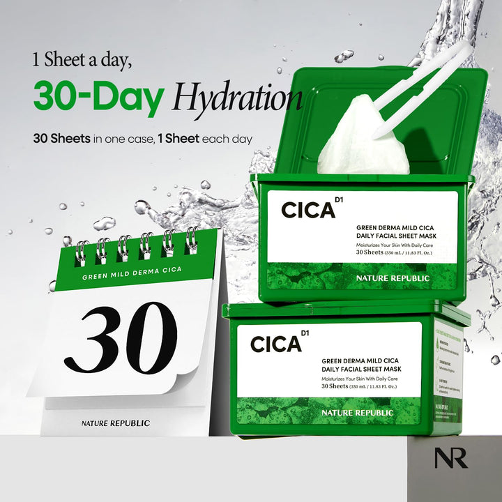 Nature Republic Cica Daily Face Mask (30 hojas veganas) Extracto de...