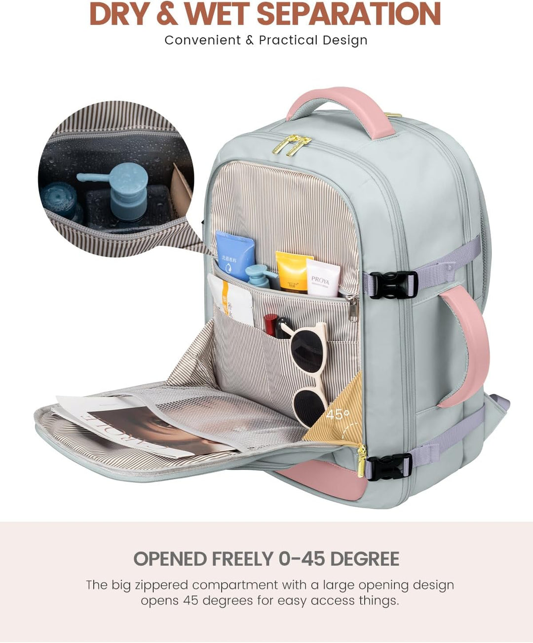 LOVEVOOK Mochila de viaje de 50 L para mujer, aprobada para vuelo,...