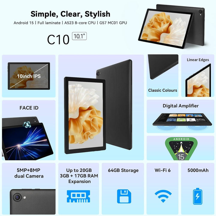 Evermyth Tableta, tableta Android de 10 pulgadas con Ocata Core, 8G...