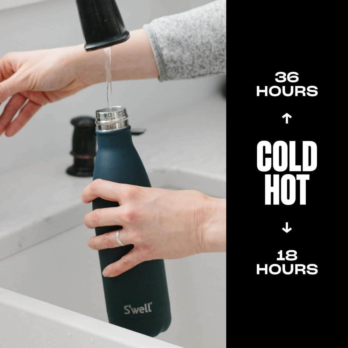 S'well Botella de agua de acero inoxidable, 17 onzas, azurita, recipientes aislados al vacío de triple capa que mantiene las bebidas frías durante 36 horas y calientes durante 18, sin BPA, perfecta