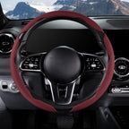 Funda de cuero para volante de automóvil con broche, juego de 3 piezas, protector antideslizante, envolvente, accesorios para volante de 14.5-15 pulgadas, universal, rojo vino
