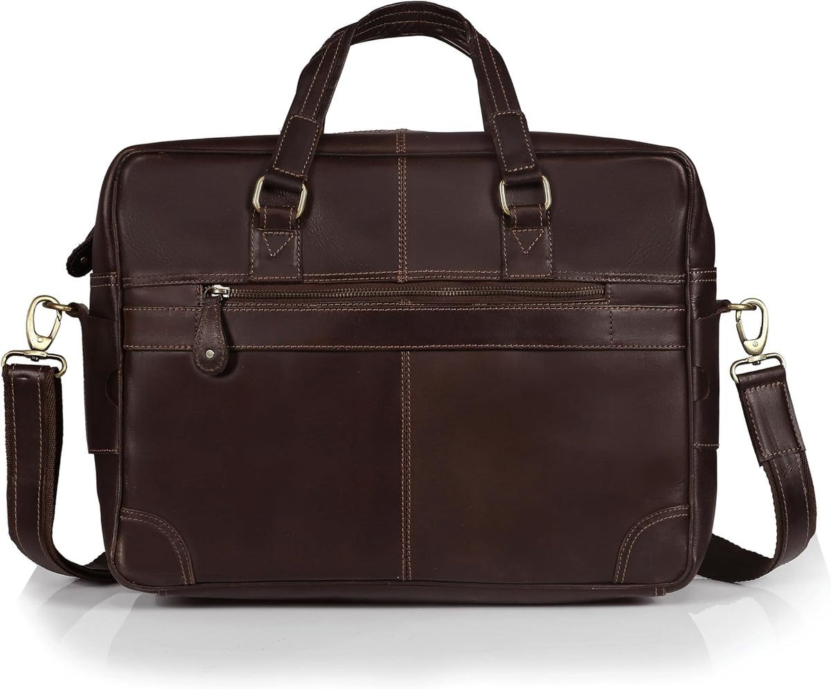 Maletín de cuero prémium para hombres y mujeres, bolsa para laptop de 16 pulgadas, color marrón, ideal para el trabajo, viajes y uso diario