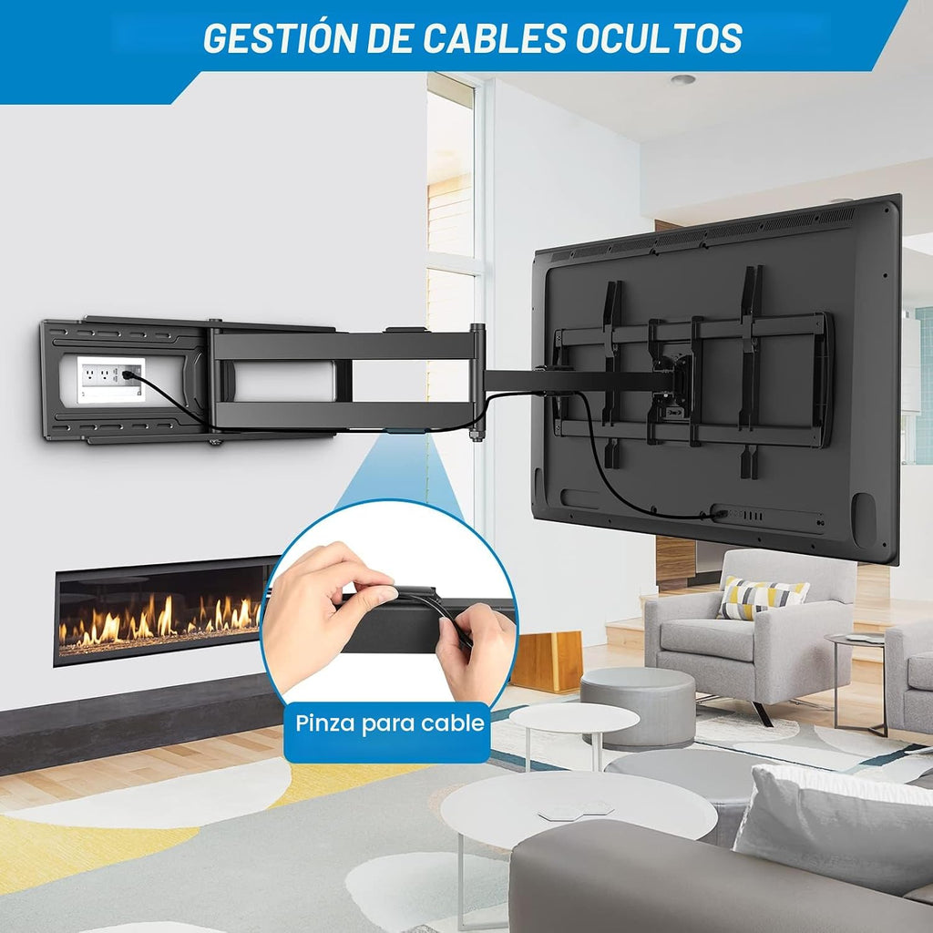 PERLESMITH Soporte de pared de brazo largo para televisores de 42 a 90 pulgadas, soporte de pared de TV de movimiento completo con brazo articulado de extensión de 42.72 pulgadas, giratorio e