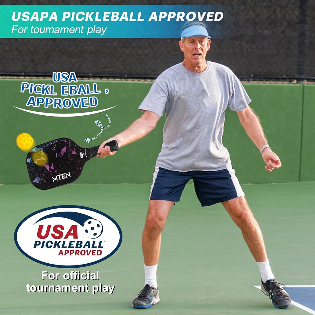 MTEN Palas de Pickleball Set de 2/4/1 Aprobadas USAPA; Raquetas de Fibra de Vidrio