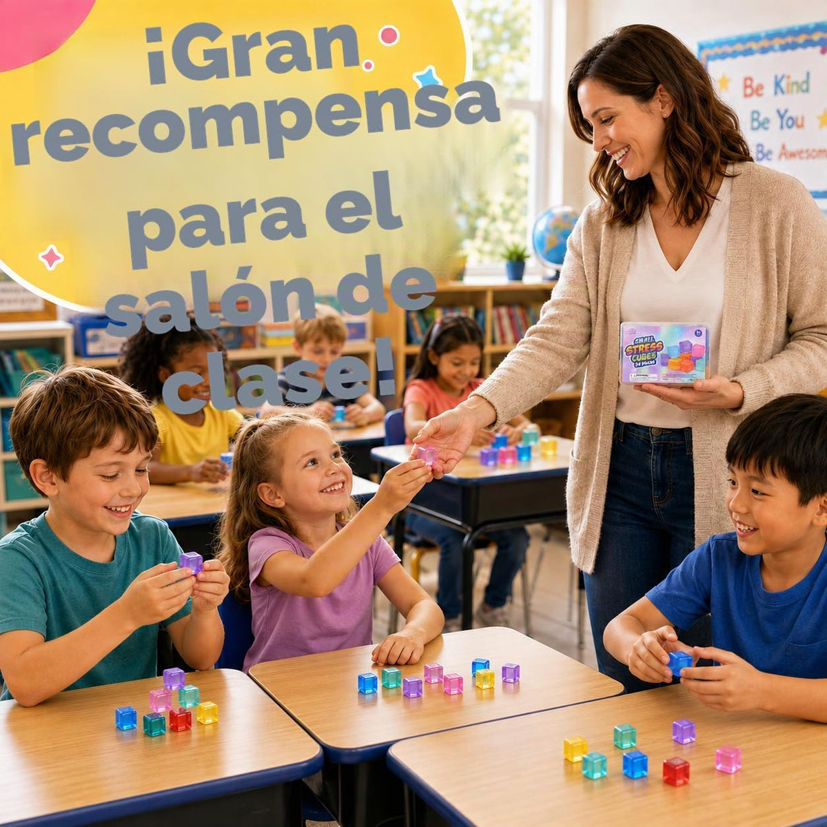Paquete de 24 mini cubos de estrés para niños: juguetes suaves de 1.18 pulgadas con caja de almacenamiento, juguetes sensoriales de levantamiento lento para premios de aula, juguetes de caja de