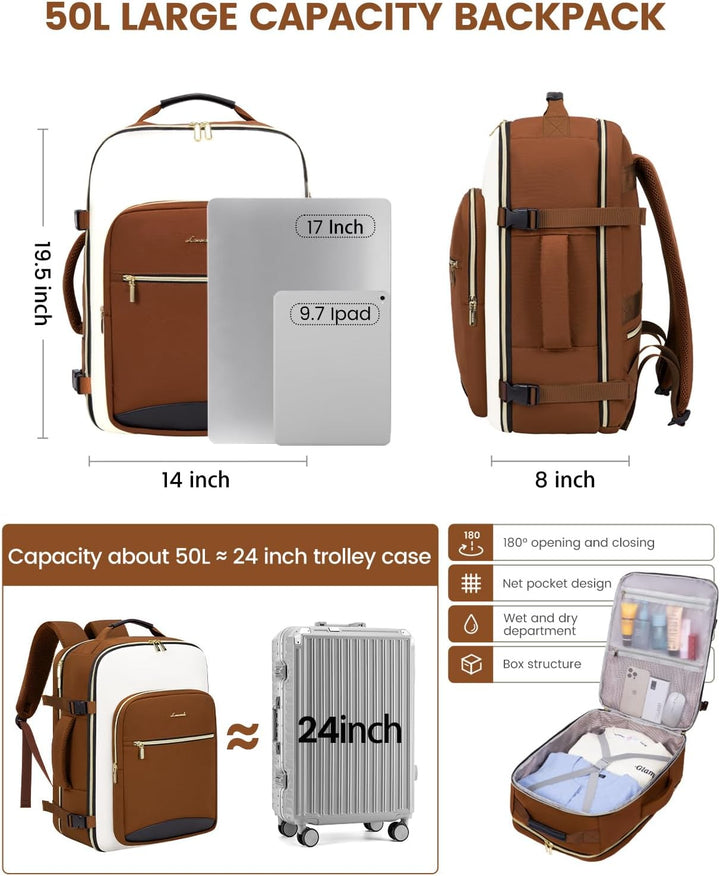 LOVEVOOK Mochila de viaje de 50 litros para mujeres y hombres, equi...