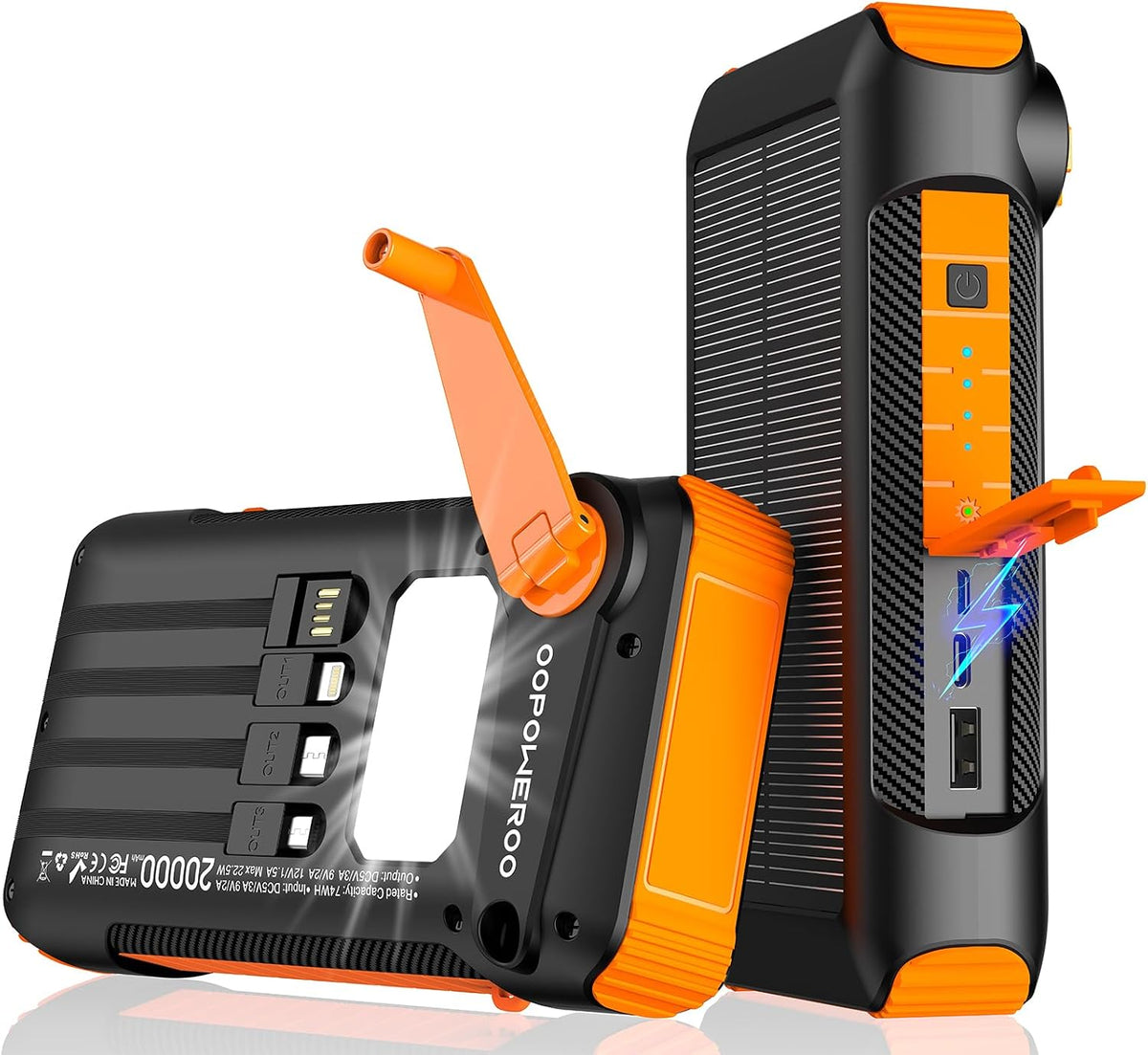 OOPOWEROO Banco de energía solar de 20000 mAh con manivela de mano...