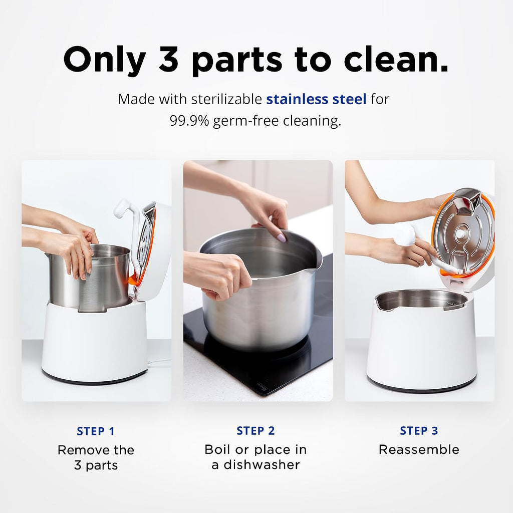 Carepod One - Humidificador ultrasónico de acero inoxidable 31S, silencioso, fácil de limpiar para habitaciones grandes, 1 galón (4 litros), solo 3 piezas lavables, apagado automático
