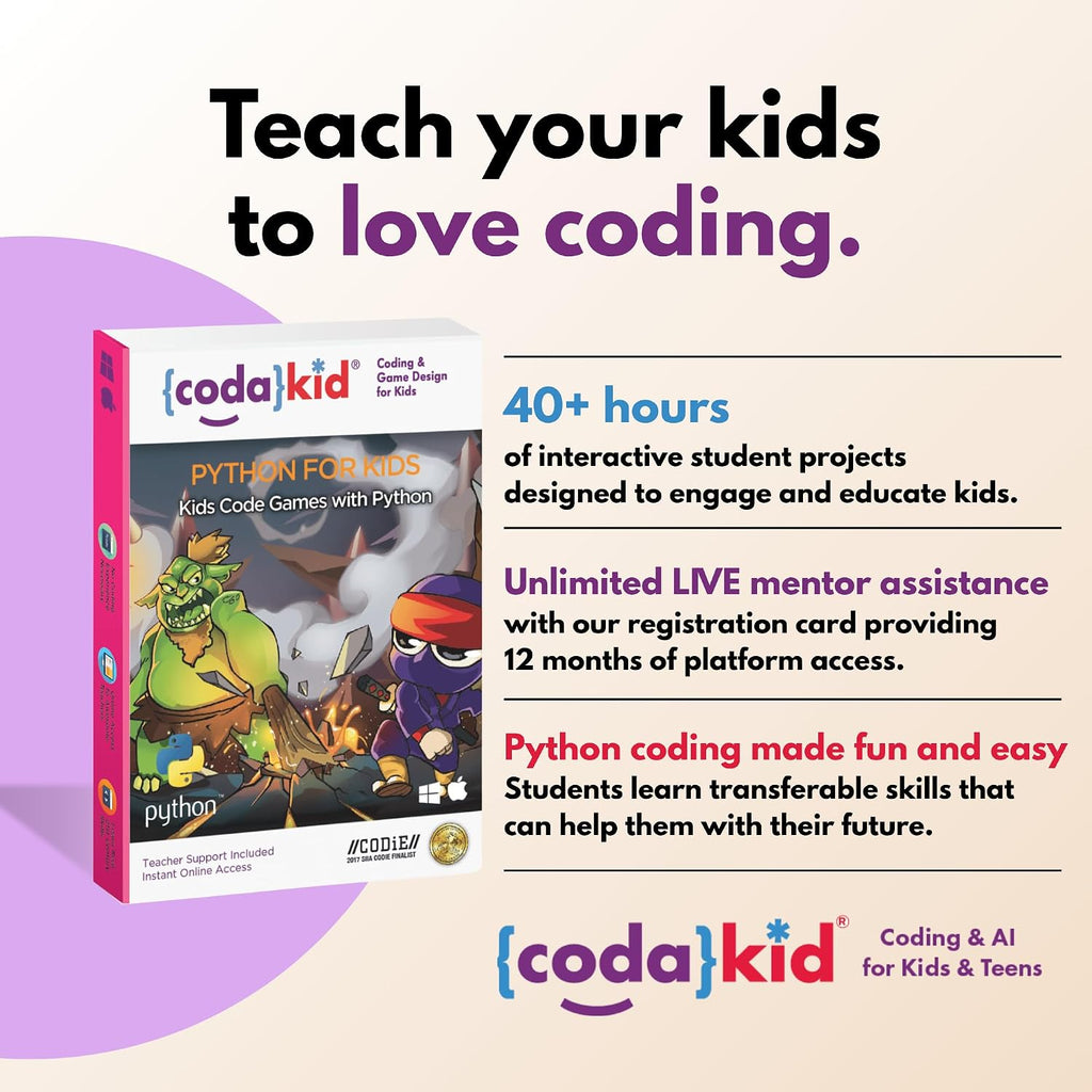 CodaKid Python Coding Box para Kids - Game Development & Computer Programming, Ages 10+ - Includes 12 Months Access & Online Mentor Support