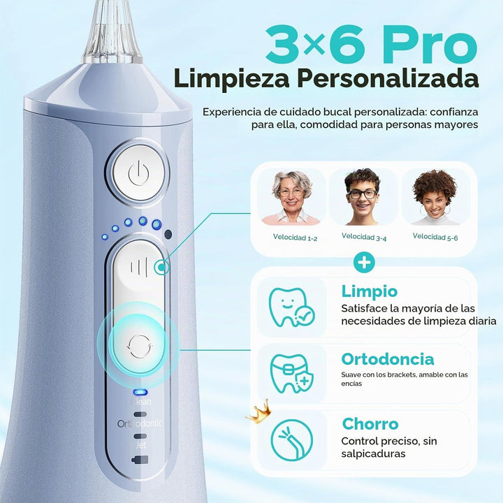 COSLUS - Irrigador de agua portátil para dientes: 3 modos y 6 ajust...