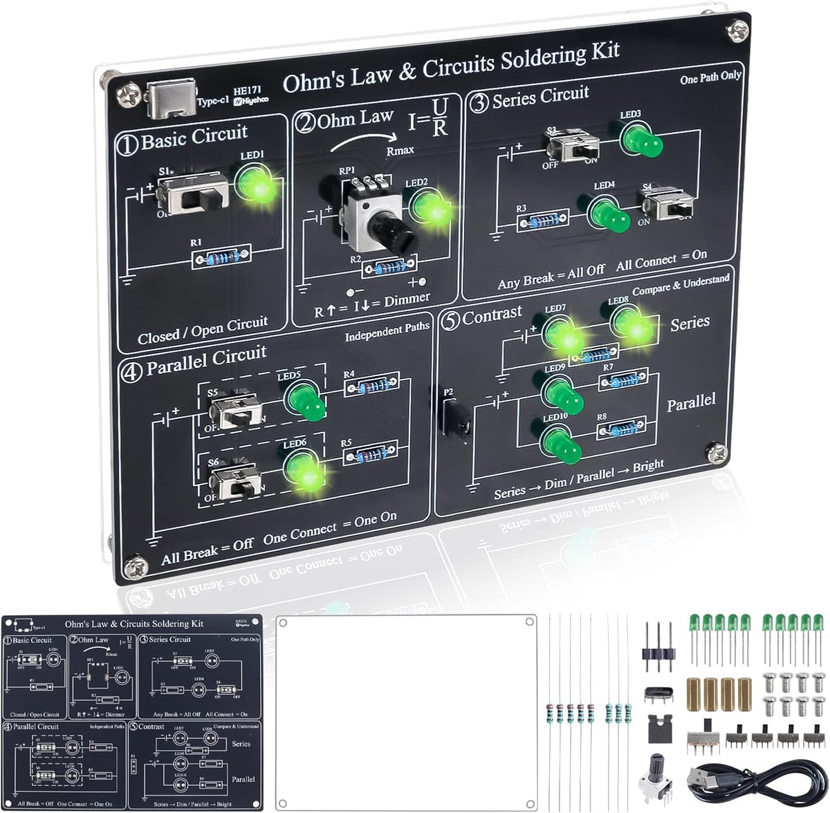 MiOYOOW Kit de aprendizaje del circuito de ley de Ohm, kit de experimento