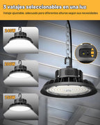 Paquete de 6 luces LED UFO de alta bahía de 240W, luz LED de alta bahía para tienda de 36,000 lúmenes, 0-10V regulable, cable de 5 pies con enchufe de EE. UU., gancho para colgar, cuerda de