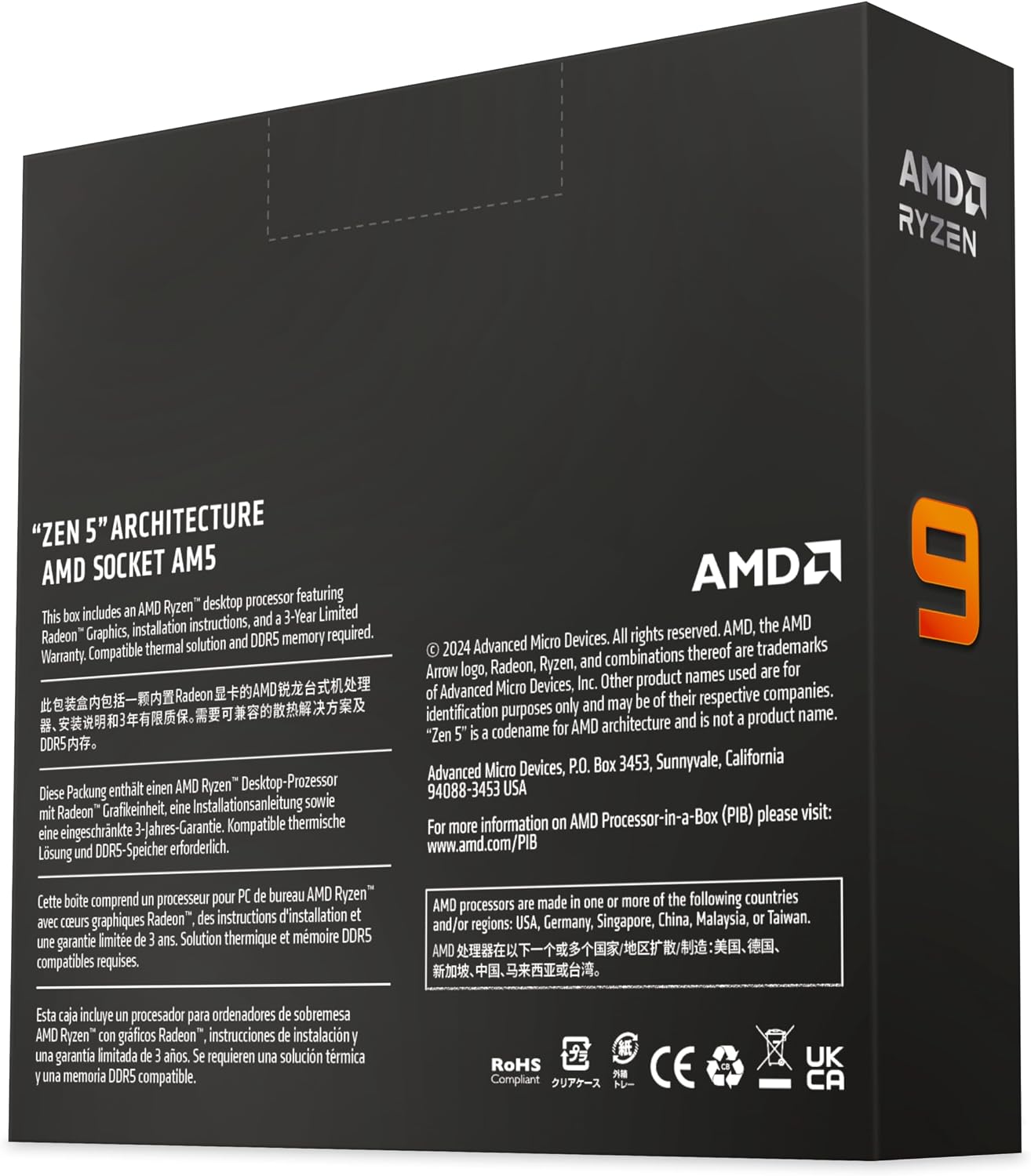 AMD Ryzen™ 9 9950X, procesador de escritorio desbloqueado de 16 núc...