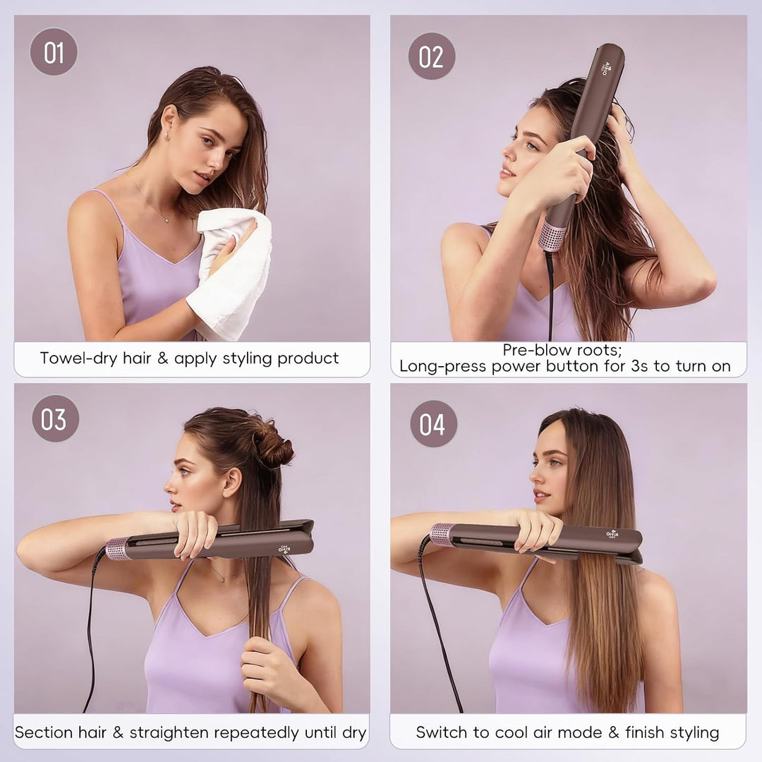 AirGlide - Plancha y secadora de cabello húmedo a seco 2 en 1 con f...