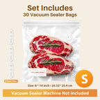 Bolsas reutilizables selladoras al vacío para alimentos, 30 bolsas pequeñas sin BPA (8 x 10 pulgadas), aptas para congelador, microondas, resistentes al olor, a prueba de fugas, compatibles con