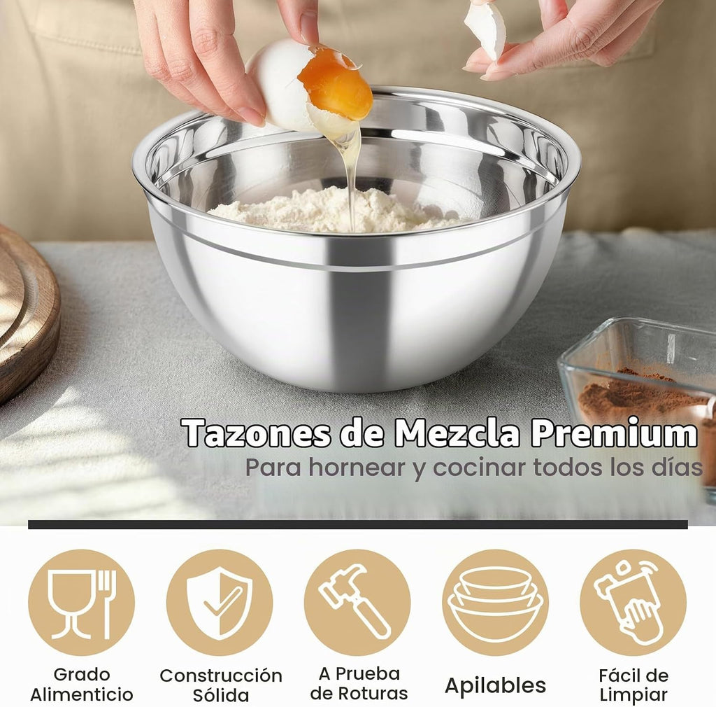 TeamFar - Cuencos para mezclar, cuencos de acero inoxidable y tapas herméticas