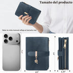Cartera triple con bloqueo RFID para mujer, tarjetero de cuero PU