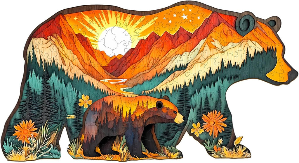 Rompecabezas de madera para adultos, rompecabezas de madera de osos en el bosque, rompecabezas de madera únicos con forma de animal para adultos, regalos de cumpleaños de Navidad para amigos/familia