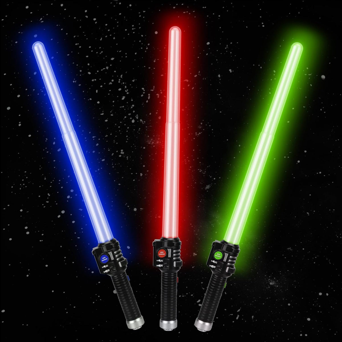 TOY Life Sable iluminado – Paquete de 3 sables de iluminación, espada de sable de luz extensible y plegable, juego de juguetes de sable con sonido FX sensible al movimiento, juguete de espada