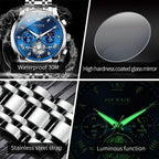OLEVS Relojes para hombres Luxurious vestimenta acero inoxidable resistente al agua cronógrafo