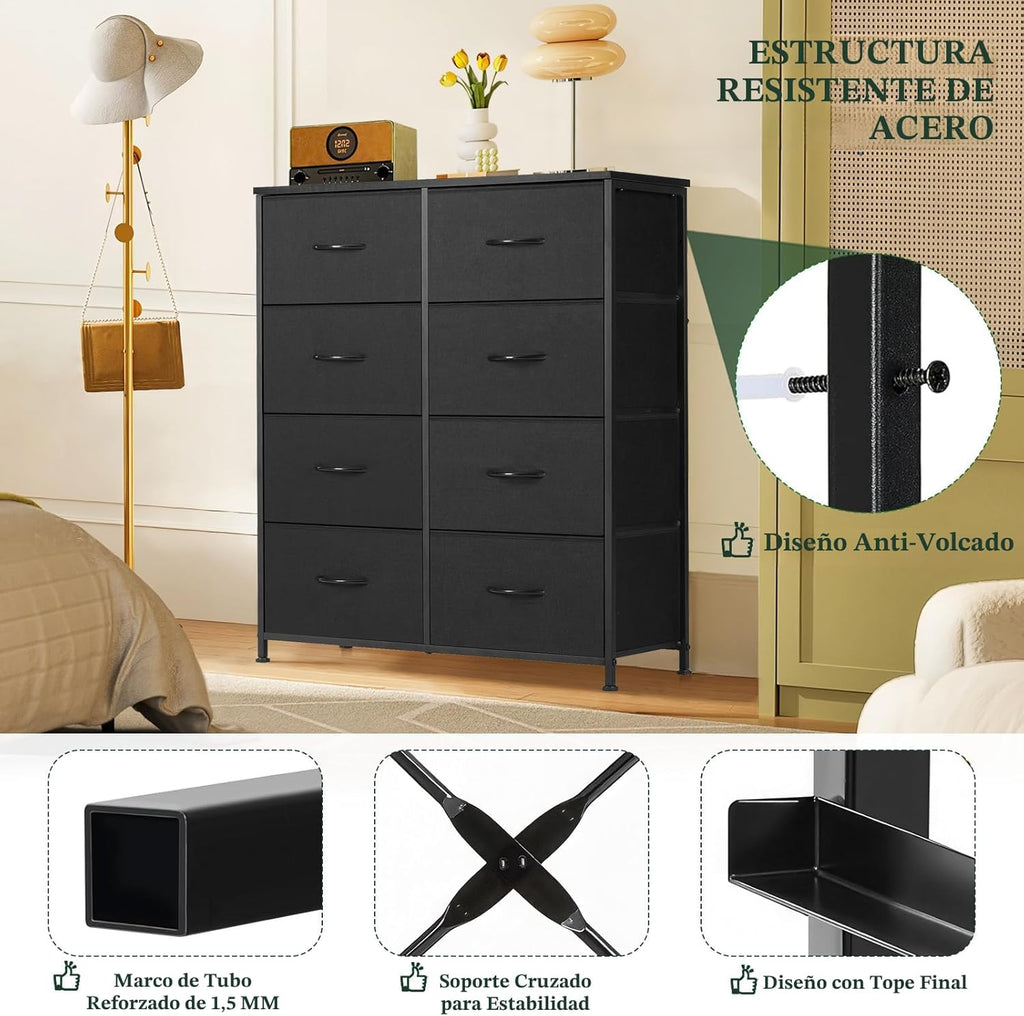 Lámpara Cómoda de 8 cajones para dormitorio, organizador de almacenamiento alto antipunta