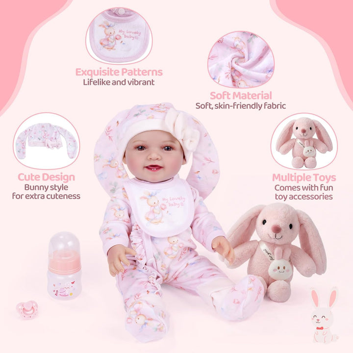 BABESIDE Juego de ropa de muñeca de bebé de 8 piezas con moisés par...