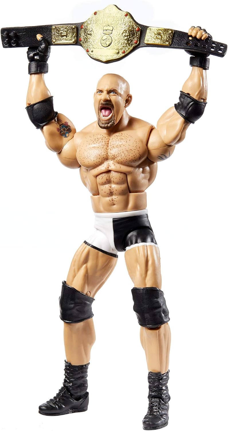 Figura de acción de lujo WWE Goldberg Elite Series #74 con detalles faciales realistas, equipamiento de lucha icónico y accesorios