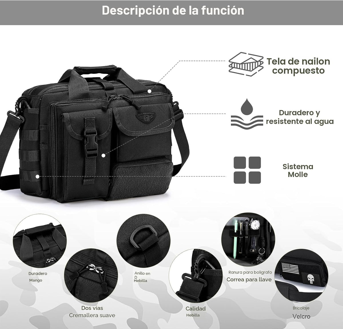 Stypos Bolsa de mensajero táctica, maletín de 14 pulgadas/15,6 pulg...