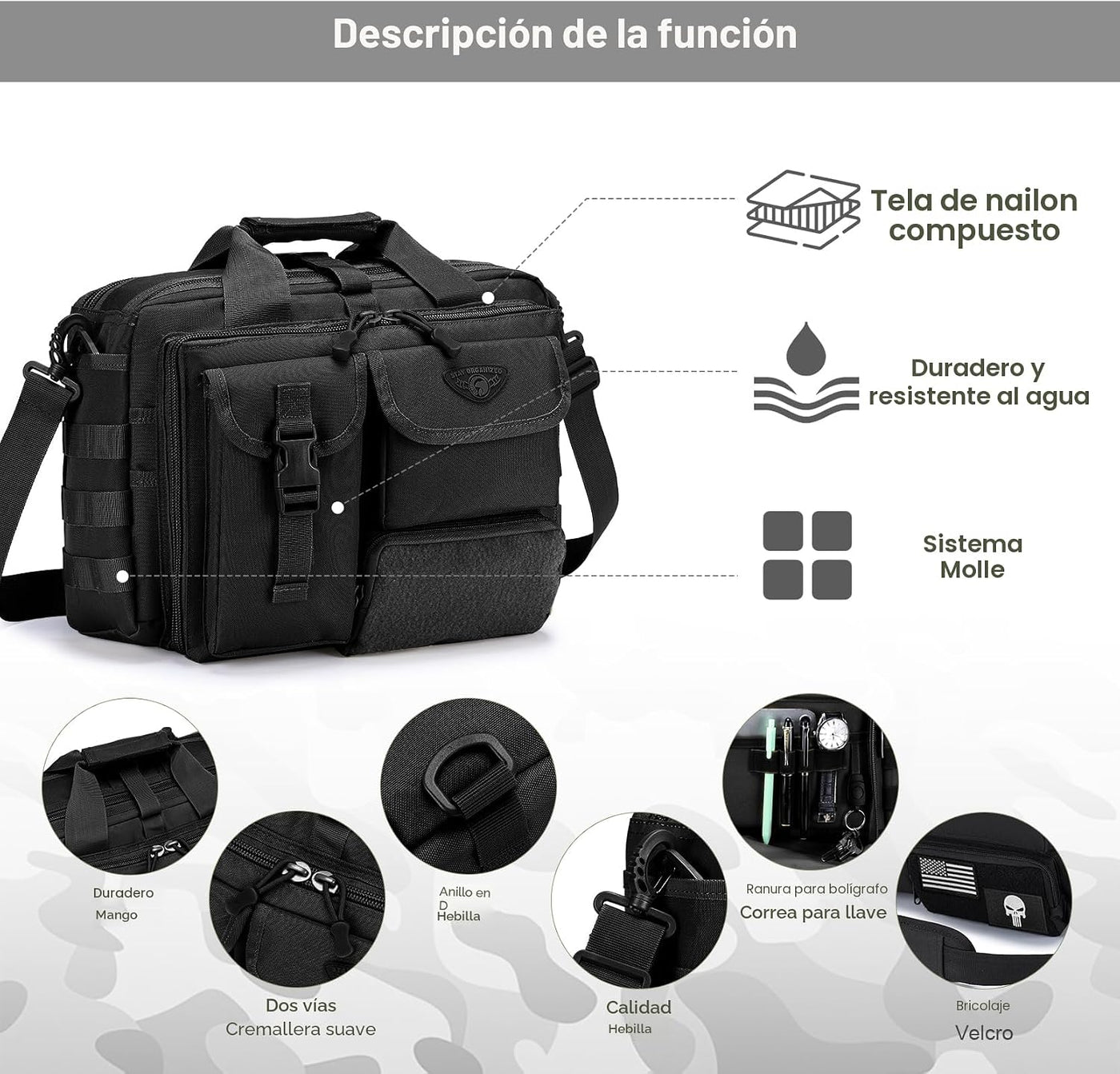 Stypos Bolsa de mensajero táctica, maletín de 14 pulgadas/15,6 pulg...