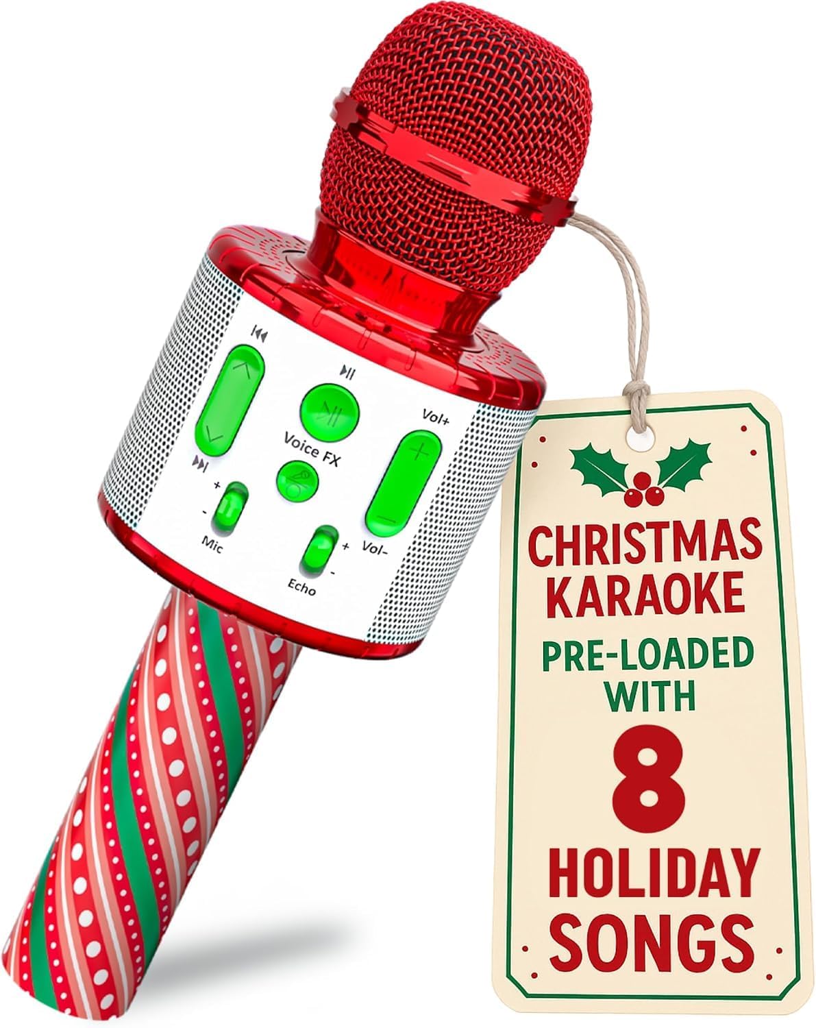 Move2Play, Micrófono de Karaoke de Navidad | Incluye canciones precargadas y Bluetooth | Juguete para niños de todas las edades 2, 3, 4, 5, 6+ años | Niñas, niños y bebés | Regalo para Calza de Santa