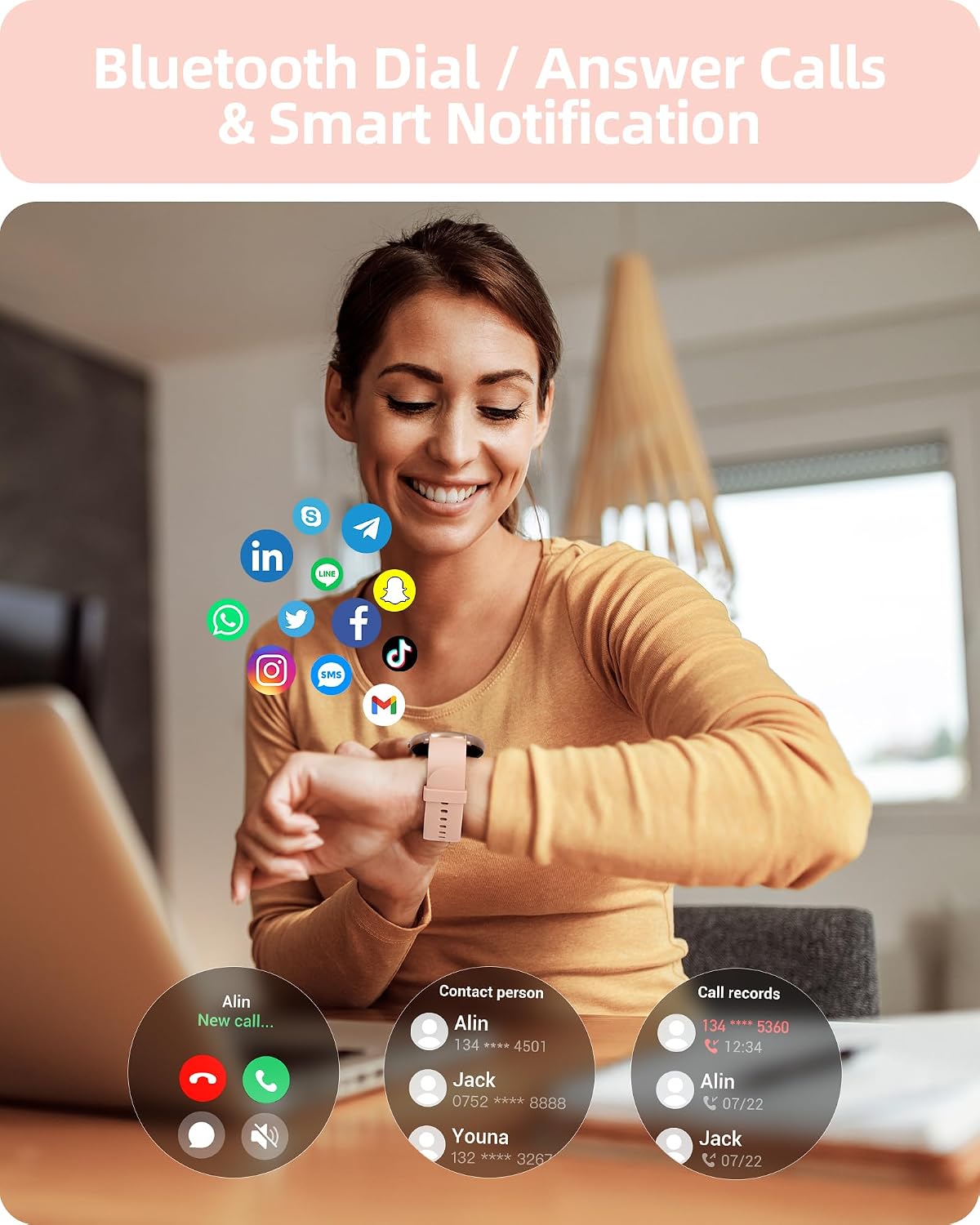 Parsonver Reloj inteligente para mujer (respuesta/hacer llamadas)