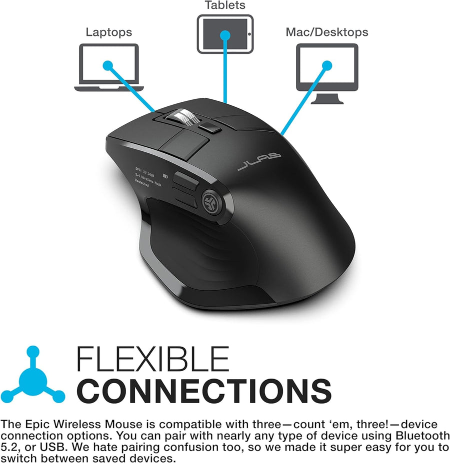 JLab, Ratón épico, inalámbrico, Bluetooth, multidispositivo, pantal...
