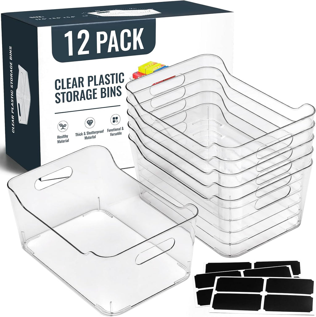 Paquete de 12 cubos de almacenamiento transparentes multiusos, contenedores organizadores de despensa para armario de cocina