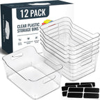 Paquete de 12 cubos de almacenamiento transparentes multiusos, contenedores organizadores de despensa para armario de cocina