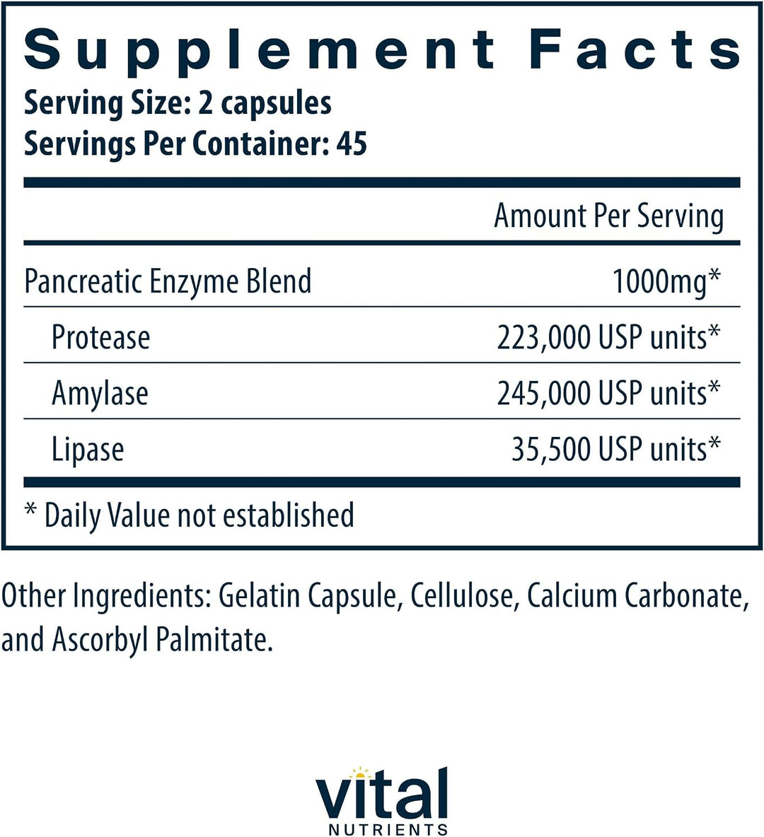 Vital Nutrients Enzimas pancreáticas de 1000 mg (fuerza completa) -...