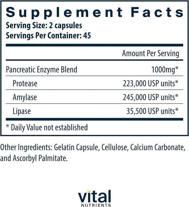 Vital Nutrients Enzimas pancreáticas de 1000 mg (fuerza completa) -...