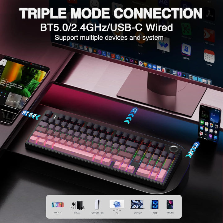 Teclado mecánico inalámbrico AULA F99 Pro con perilla, teclado trim...