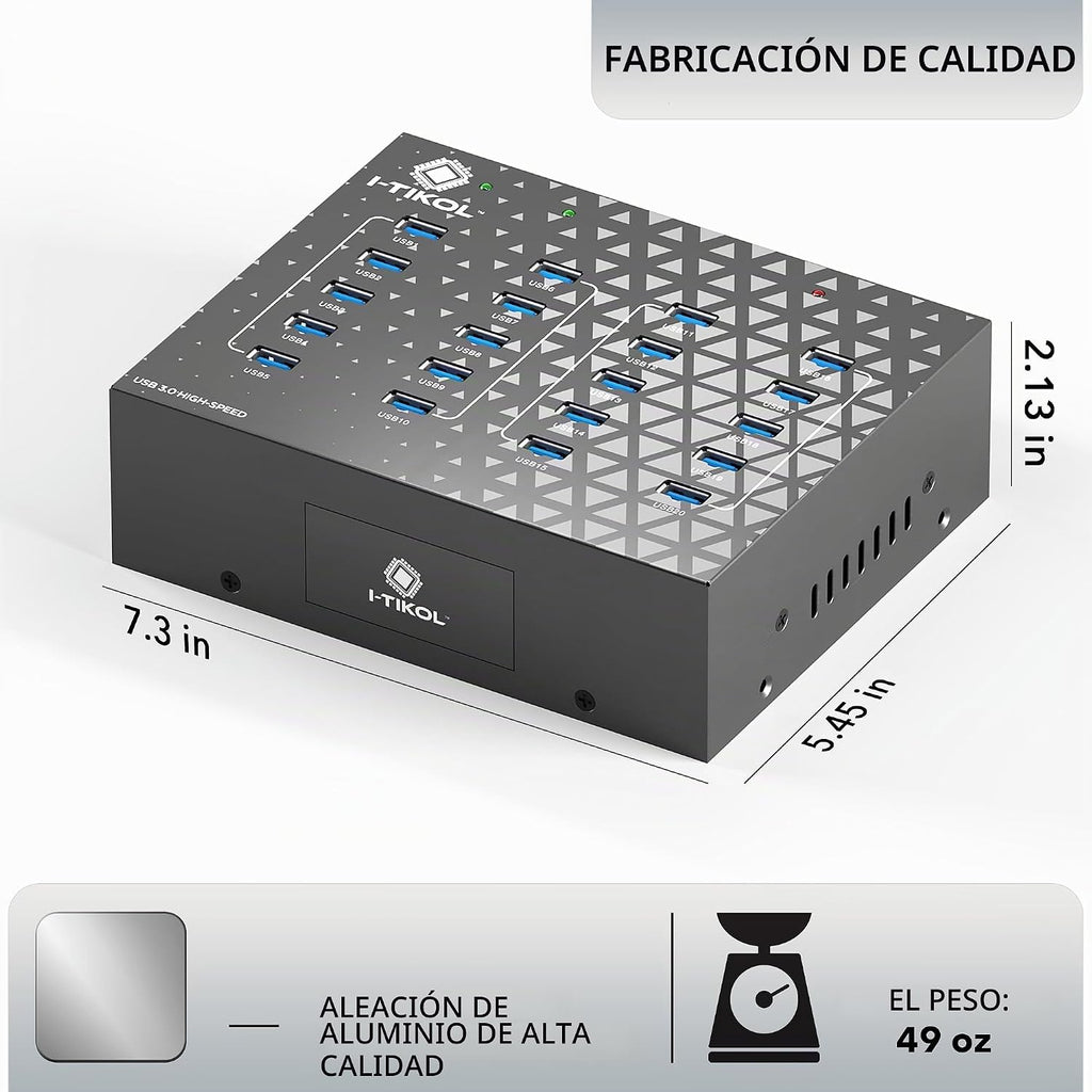 I-Tikol, 213P, hub USB 3.0 de 20 puertos, adaptador 5V/22A