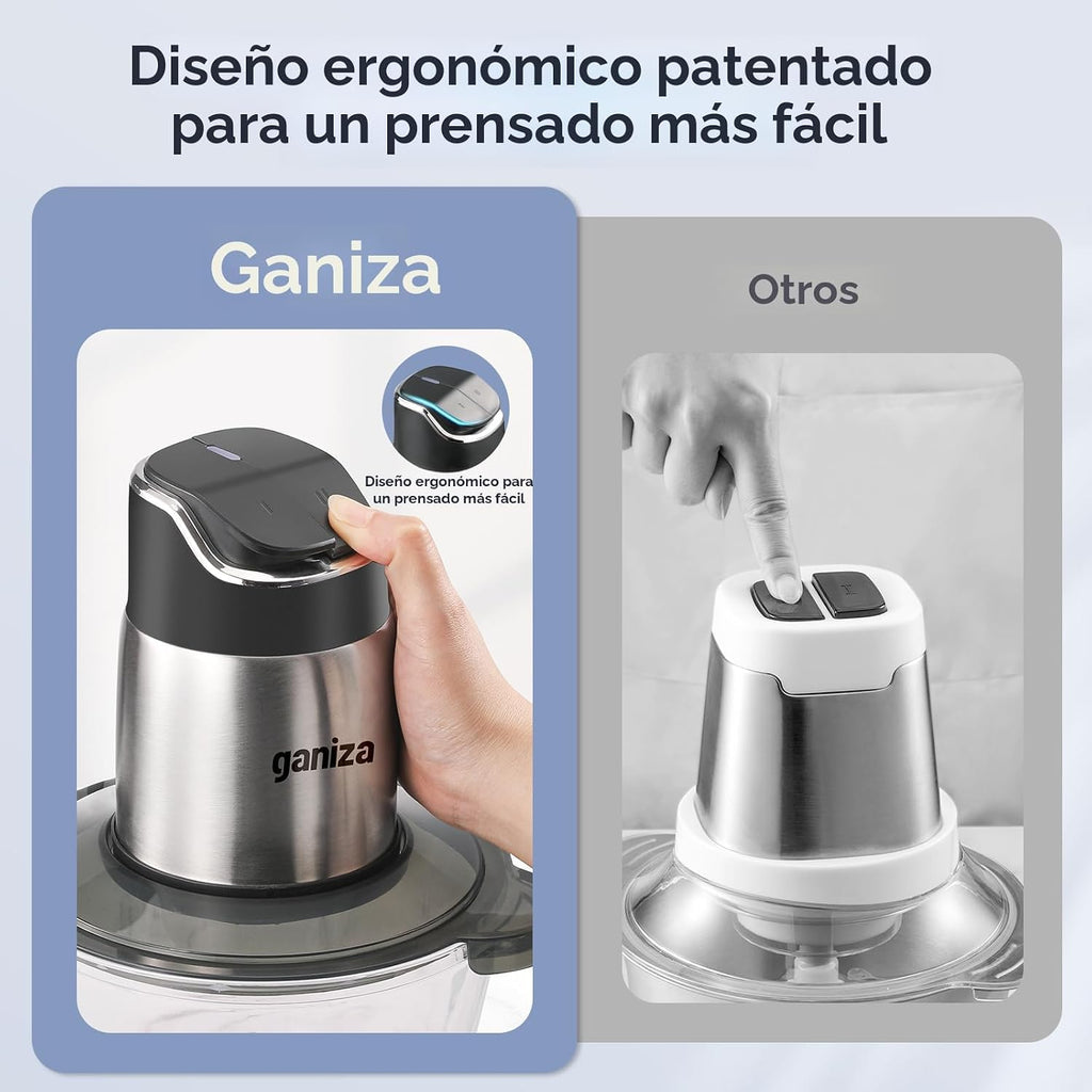 Ganiza - Procesador de alimentos con cuencos dobles, picadora de alimentos de 2 velocidades y picadora de carne