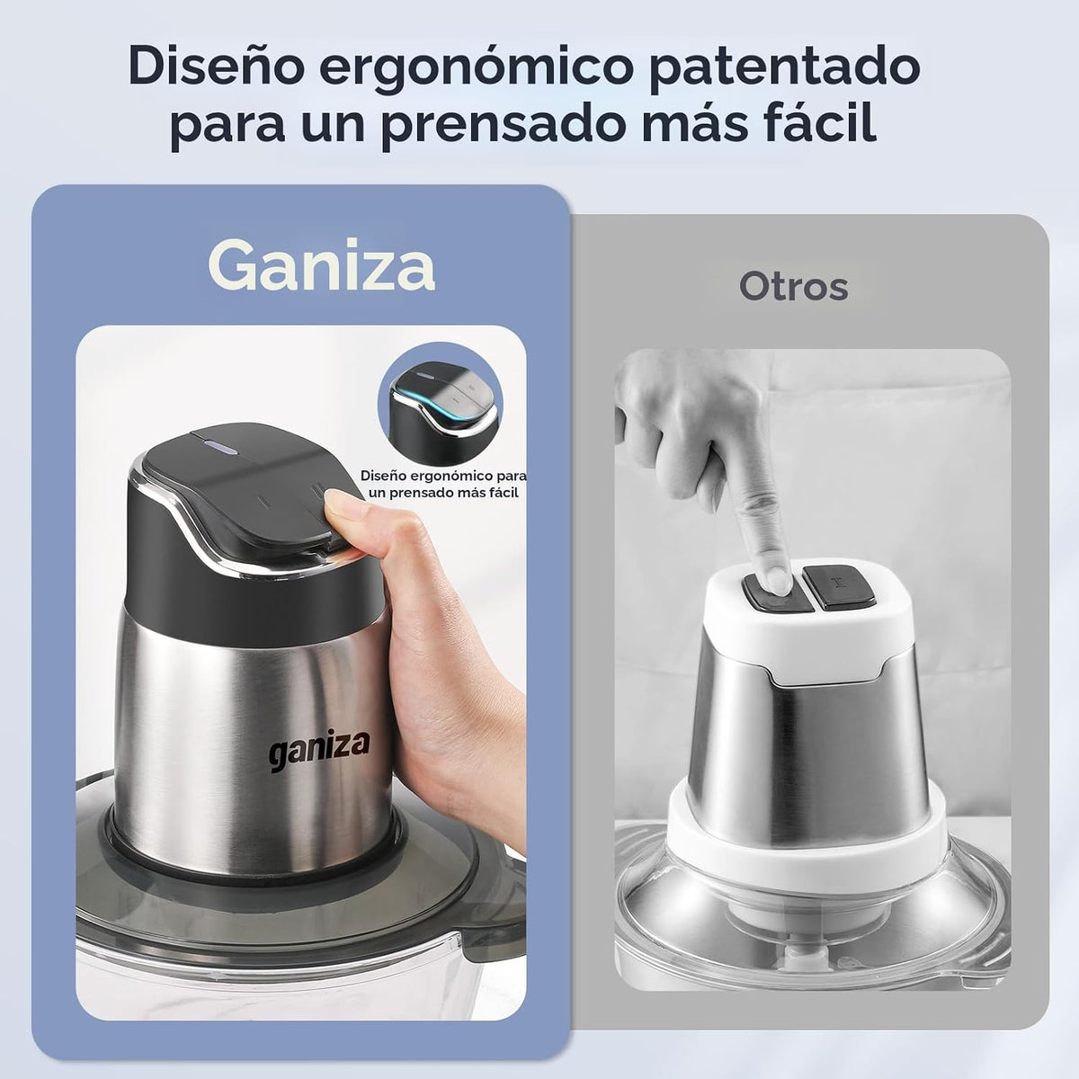 Ganiza - Procesador de alimentos con cuencos dobles, picadora de alimentos de 2 velocidades y picadora de carne